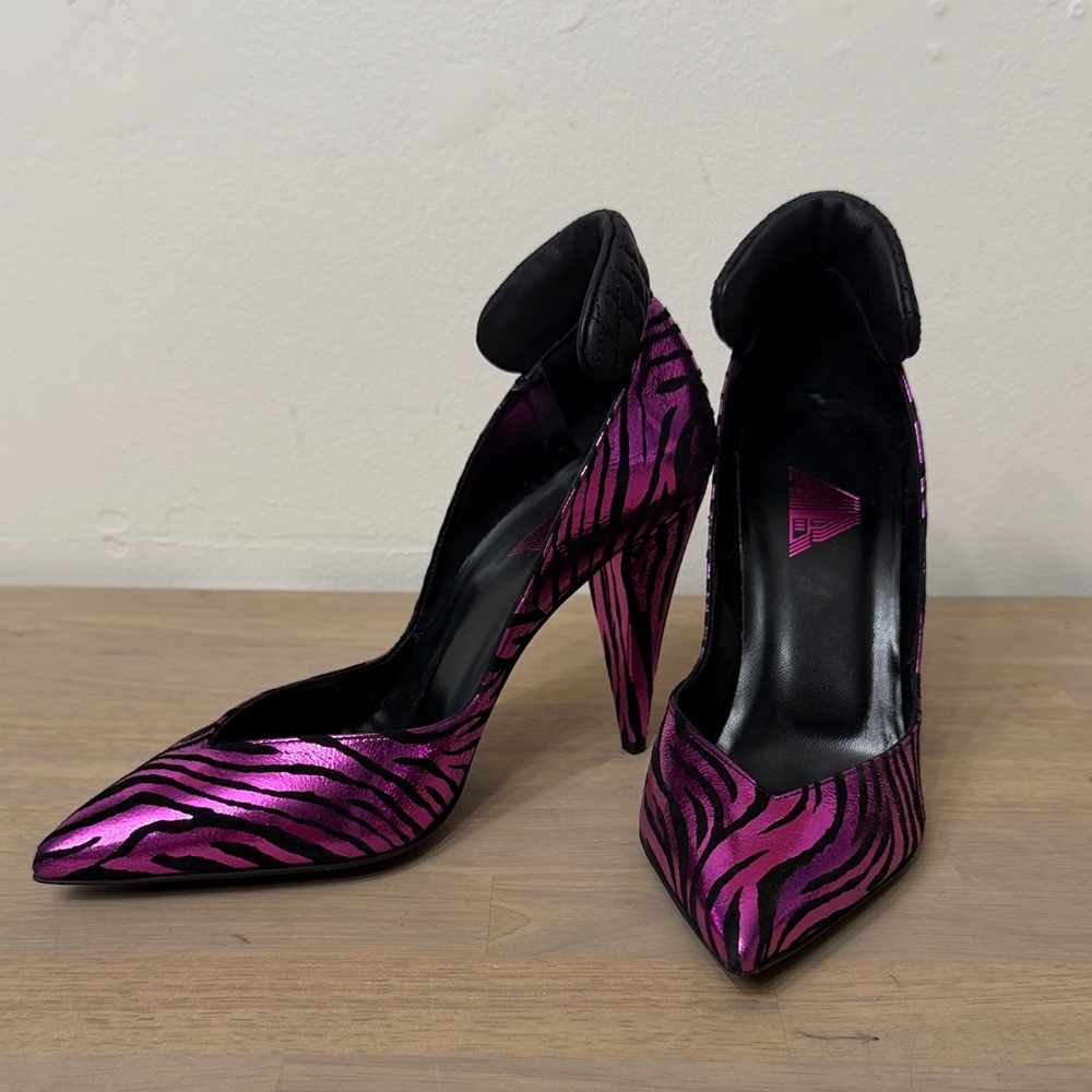 Metallic Pink Zebra Pointed-Toe Stiletto Heels
